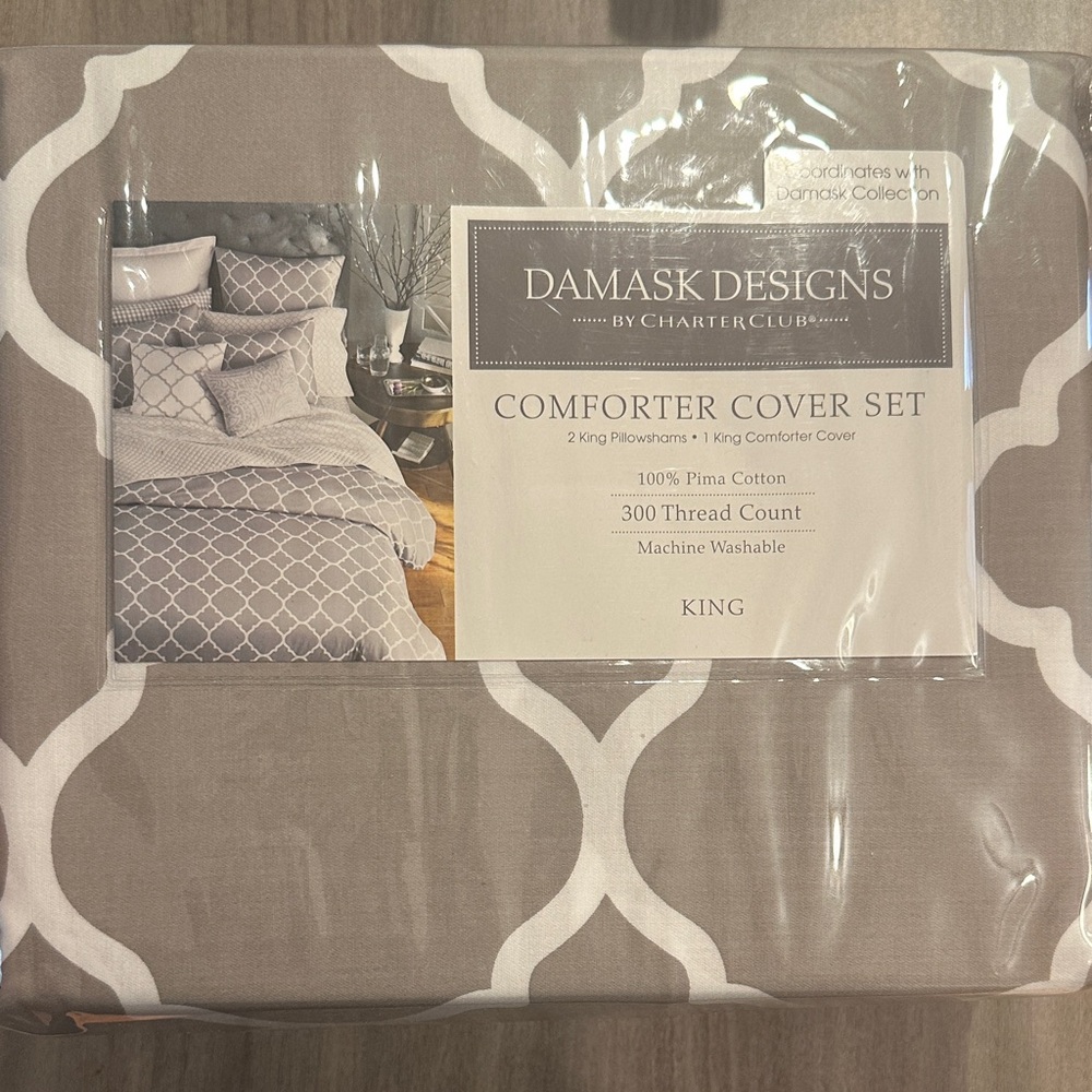 Charter Club Damask Gray Duvet Cover Set